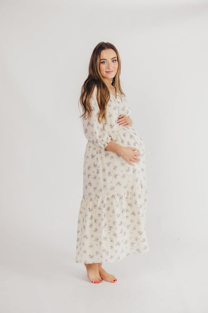 Jenna Tiered Gauze Midi Dress in Ivory Floral - Bump Friendly - Inclusive Sizing (S-3X)