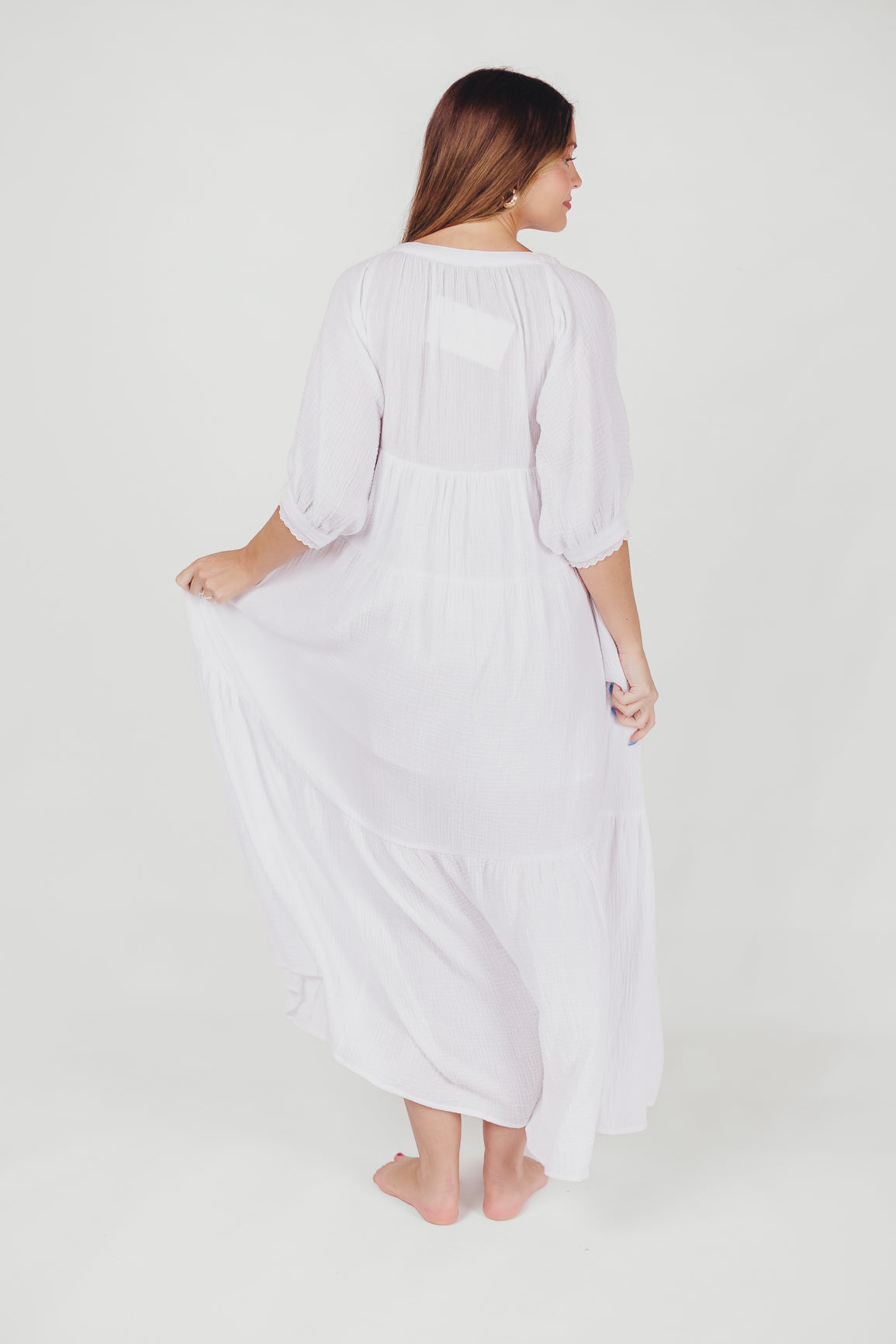 Goddess 100% Cotton Babydoll Maxi Dress in White