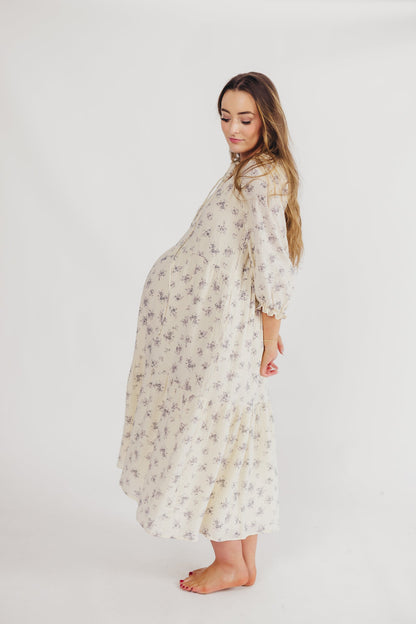 Jenna Tiered Gauze Midi Dress in Ivory Floral - Bump Friendly - Inclusive Sizing (S-3X)