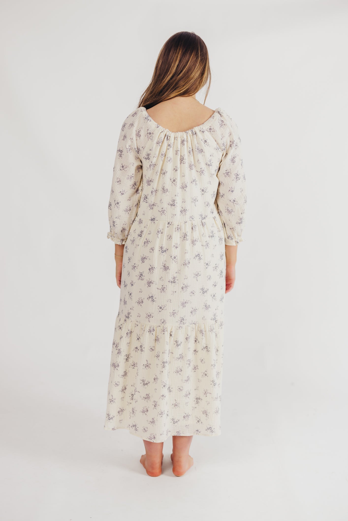 Jenna Tiered Gauze Midi Dress in Ivory Floral - Bump Friendly - Inclusive Sizing (S-3X)