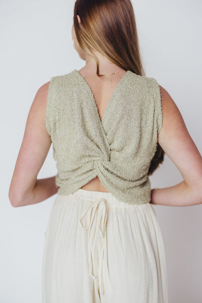 Melinda Textured Knit Tank with Twisted Knot Detail in Sage