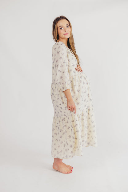 Jenna Tiered Gauze Midi Dress in Ivory Floral - Bump Friendly - Inclusive Sizing (S-3X)