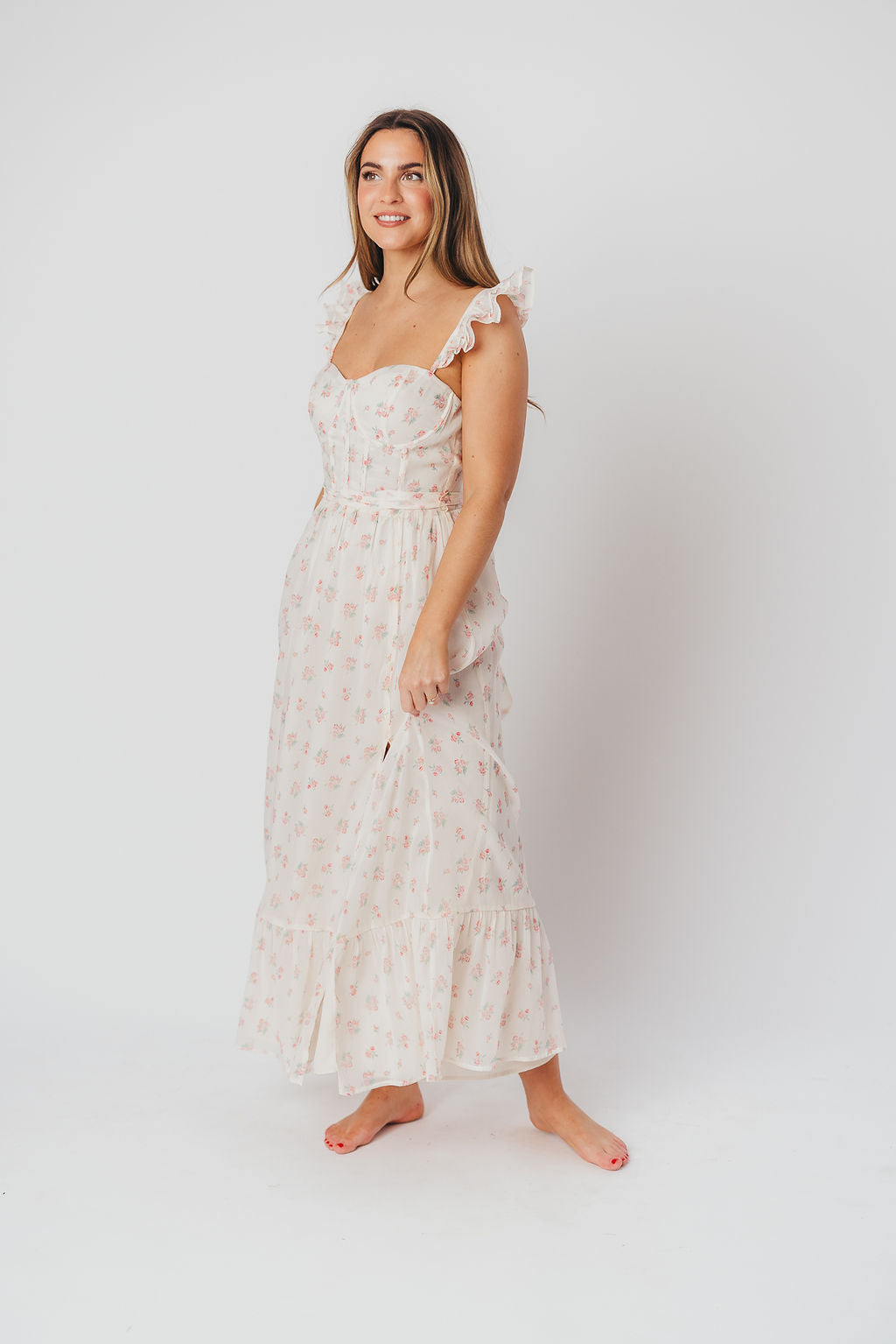 Rosamund Bustier-Style Maxi Dress in Blush Pink Floral - Inclusive Sizing (S-3XL)