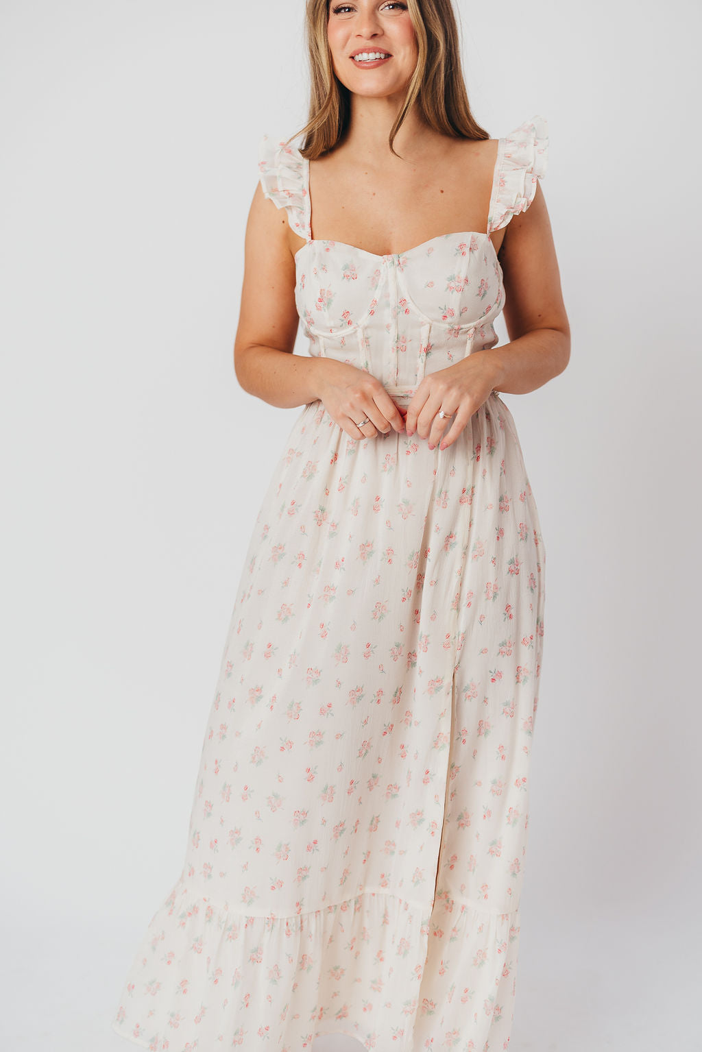 Rosamund Bustier-Style Maxi Dress in Blush Pink Floral - Inclusive Sizing (S-3XL)