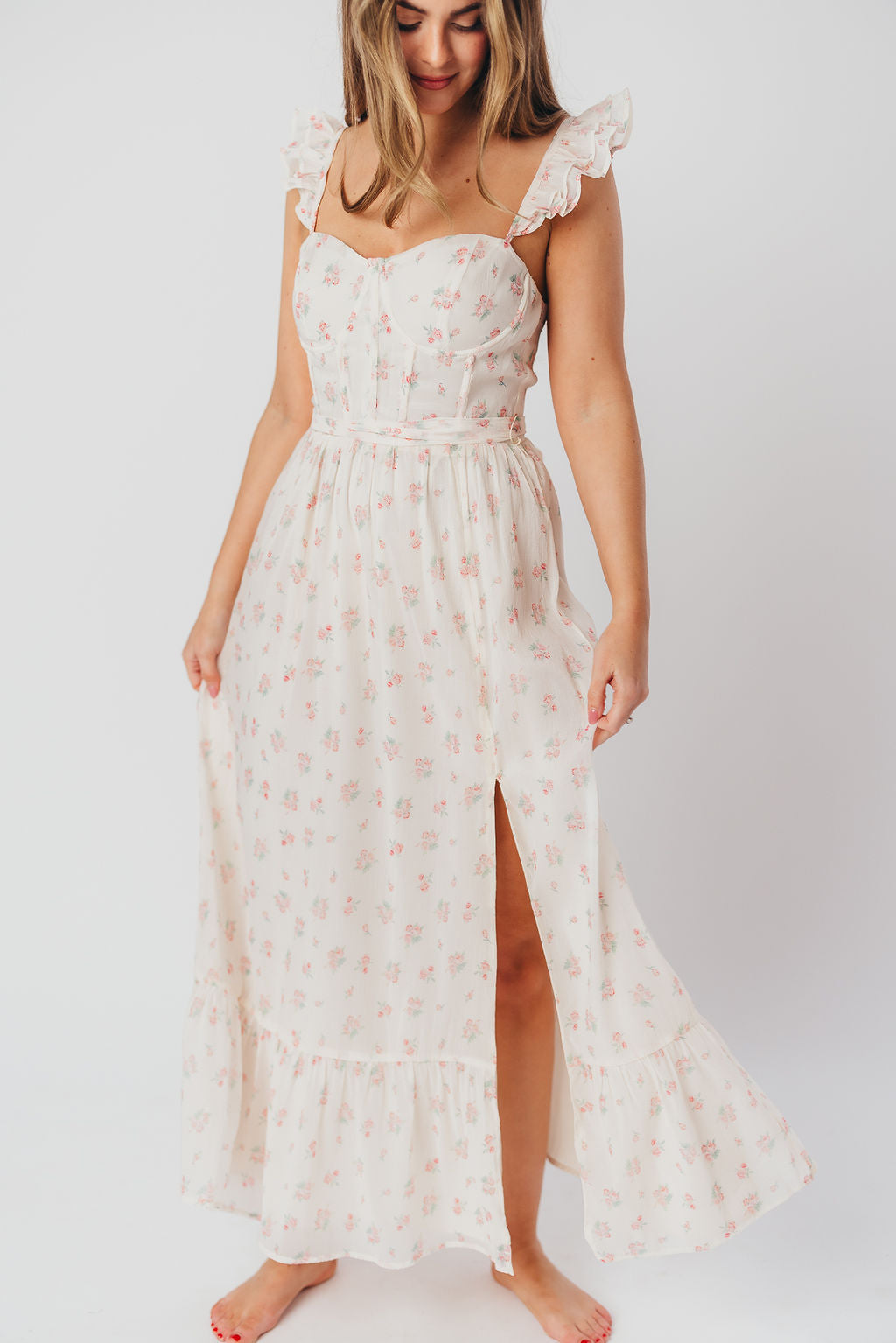 Rosamund Bustier-Style Maxi Dress in Blush Pink Floral - Inclusive Sizing (S-3XL)