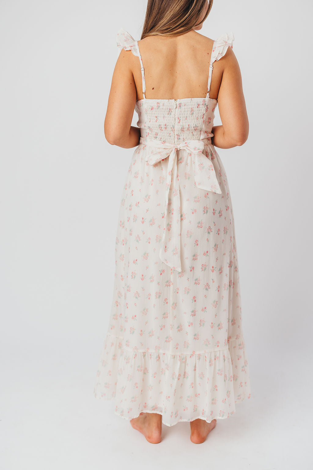 Rosamund Bustier-Style Maxi Dress in Blush Pink Floral - Inclusive Sizing (S-3XL)