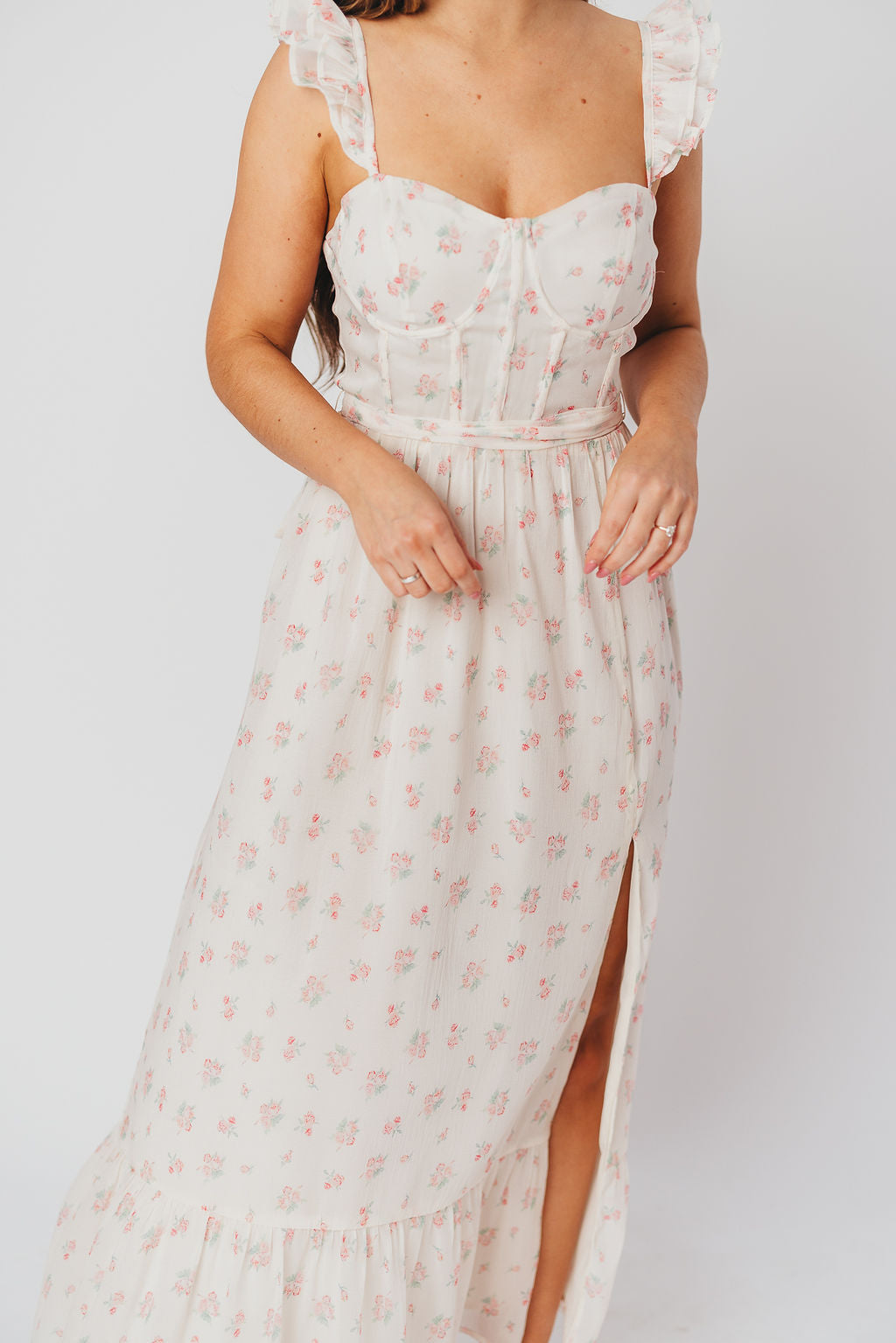 Rosamund Bustier-Style Maxi Dress in Blush Pink Floral - Inclusive Sizing (S-3XL)