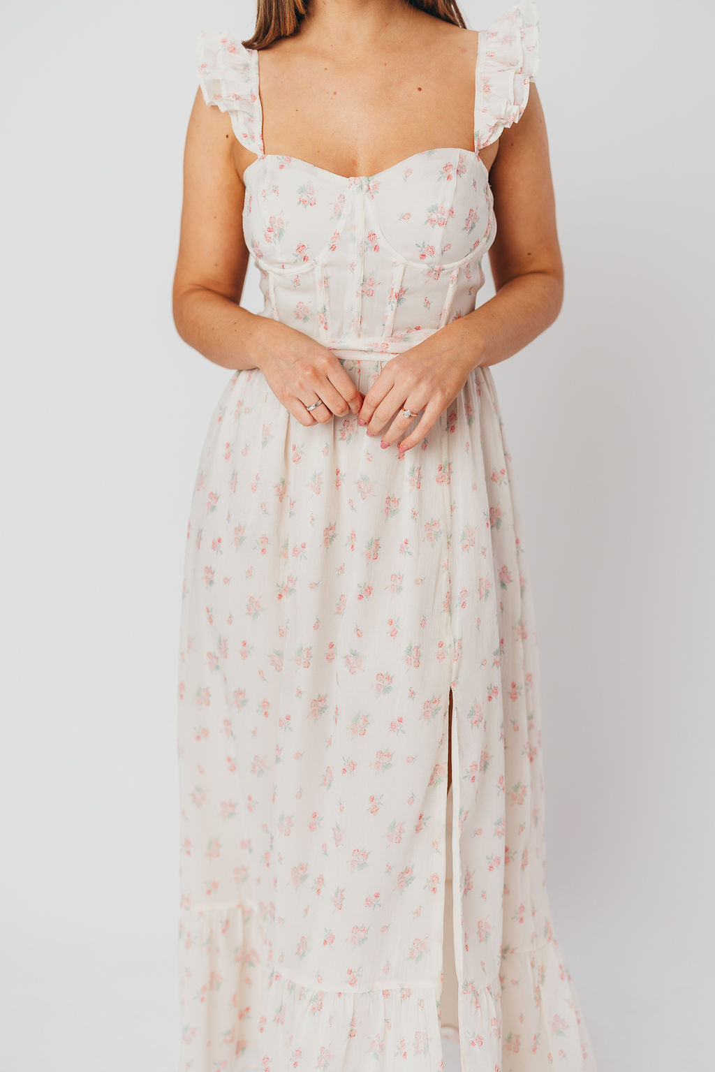 Rosamund Bustier-Style Maxi Dress in Blush Pink Floral - Inclusive Sizing (S-3XL)