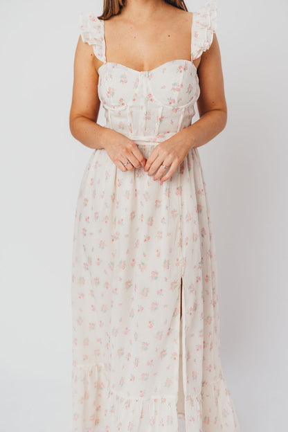 Rosamund Bustier-Style Maxi Dress in Blush Pink Floral - Inclusive Sizing (S-3XL)