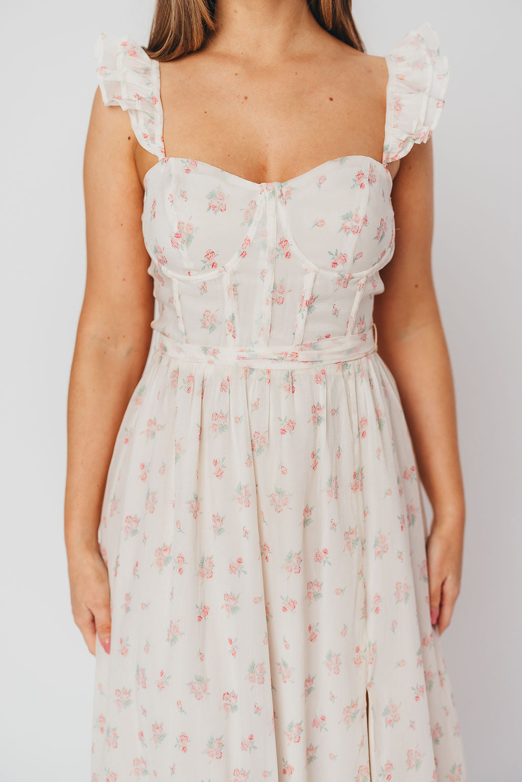 Rosamund Bustier-Style Maxi Dress in Blush Pink Floral - Inclusive Sizing (S-3XL)