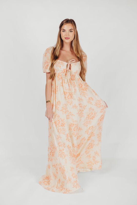 Haven 100% Cotton Tie Front Maxi Dress in Sherbert