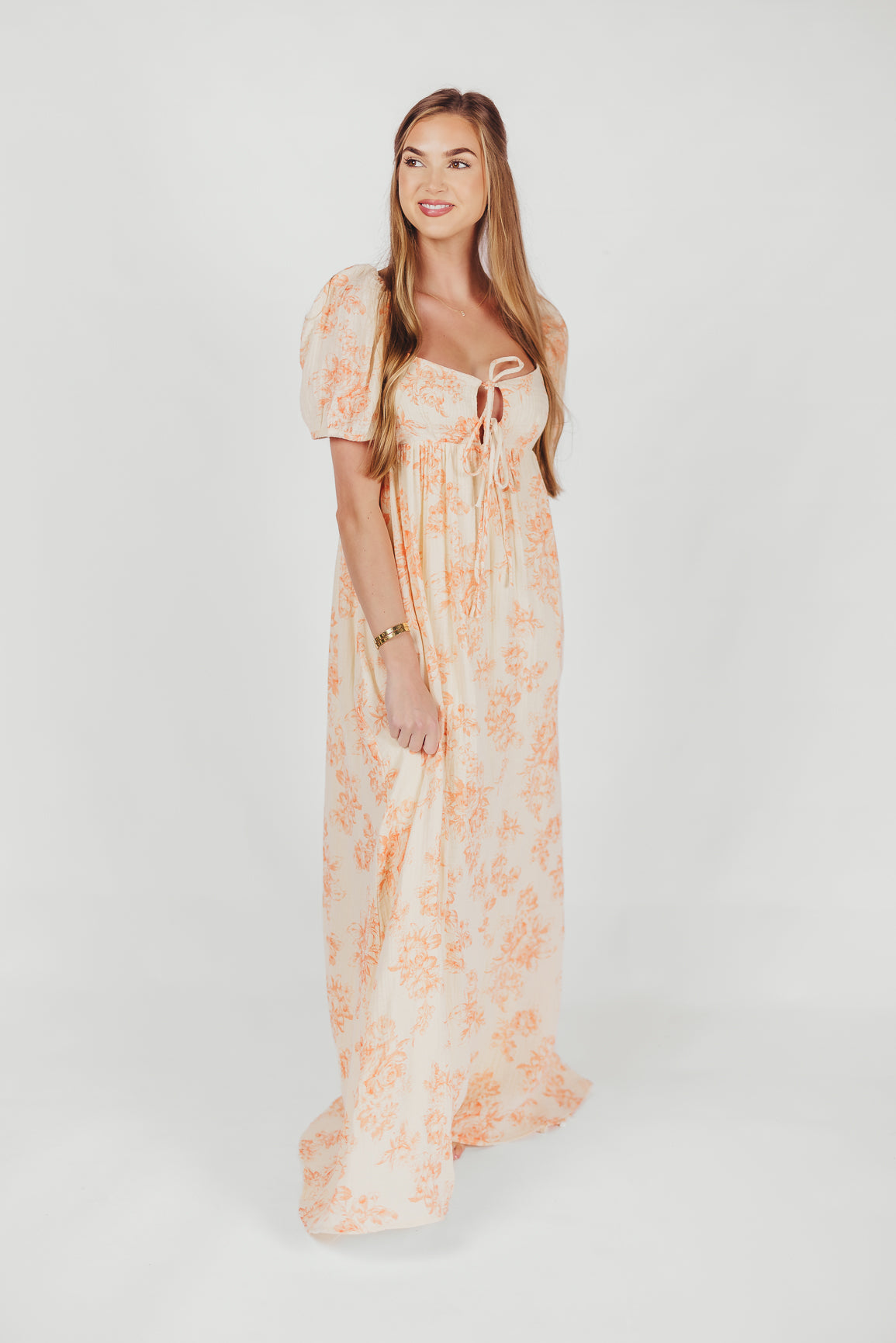 Haven 100% Cotton Tie Front Maxi Dress in Sherbert