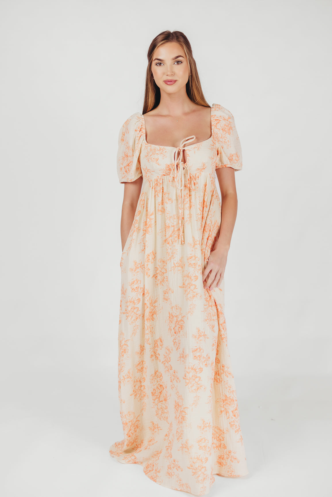 Haven 100% Cotton Tie Front Maxi Dress in Sherbert