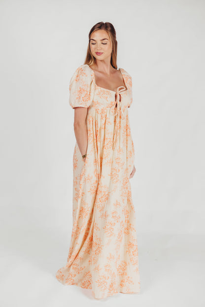 Haven 100% Cotton Tie Front Maxi Dress in Sherbert