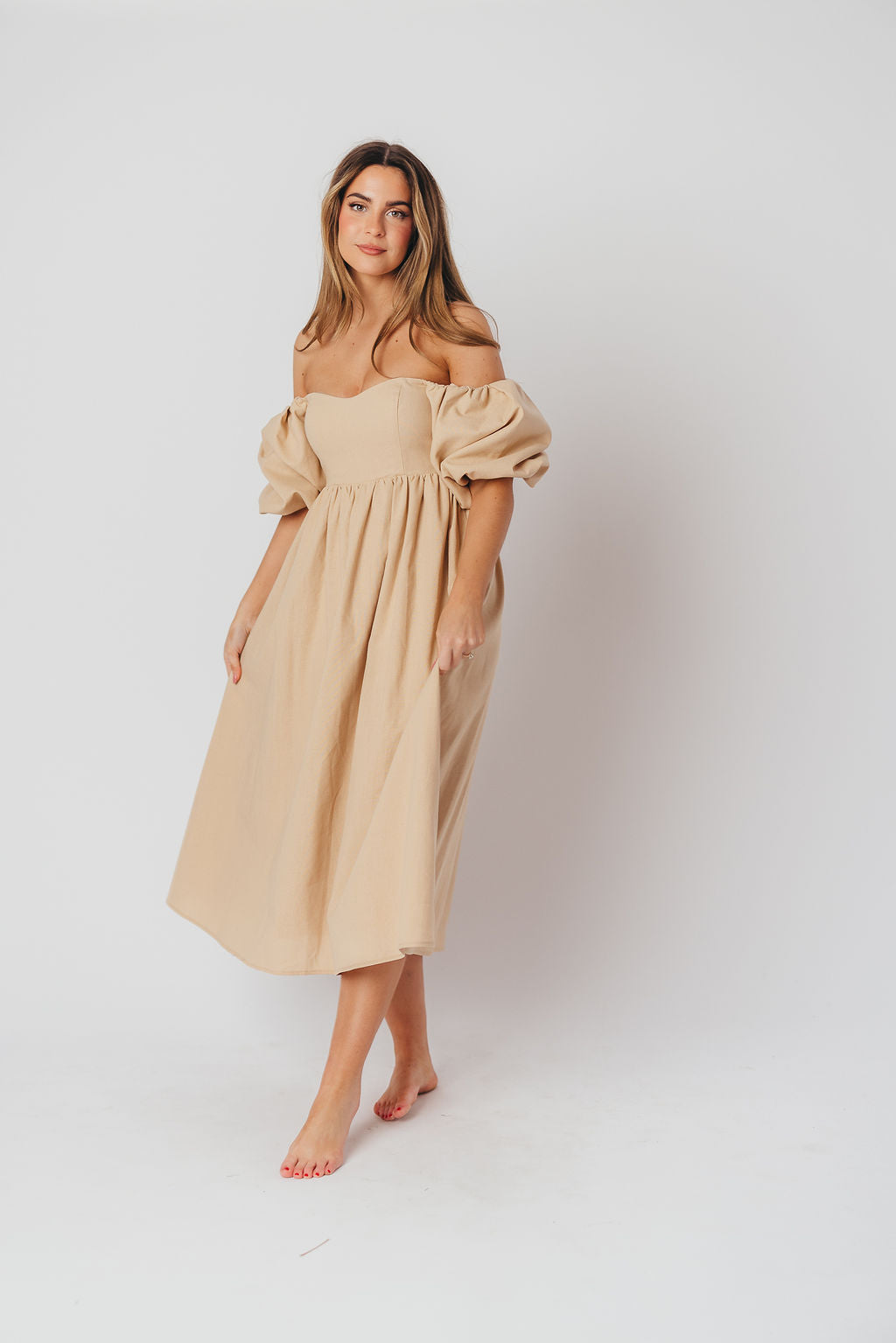 Hamilton Midi Dress in Taupe - Bump Friendly (S-XL)