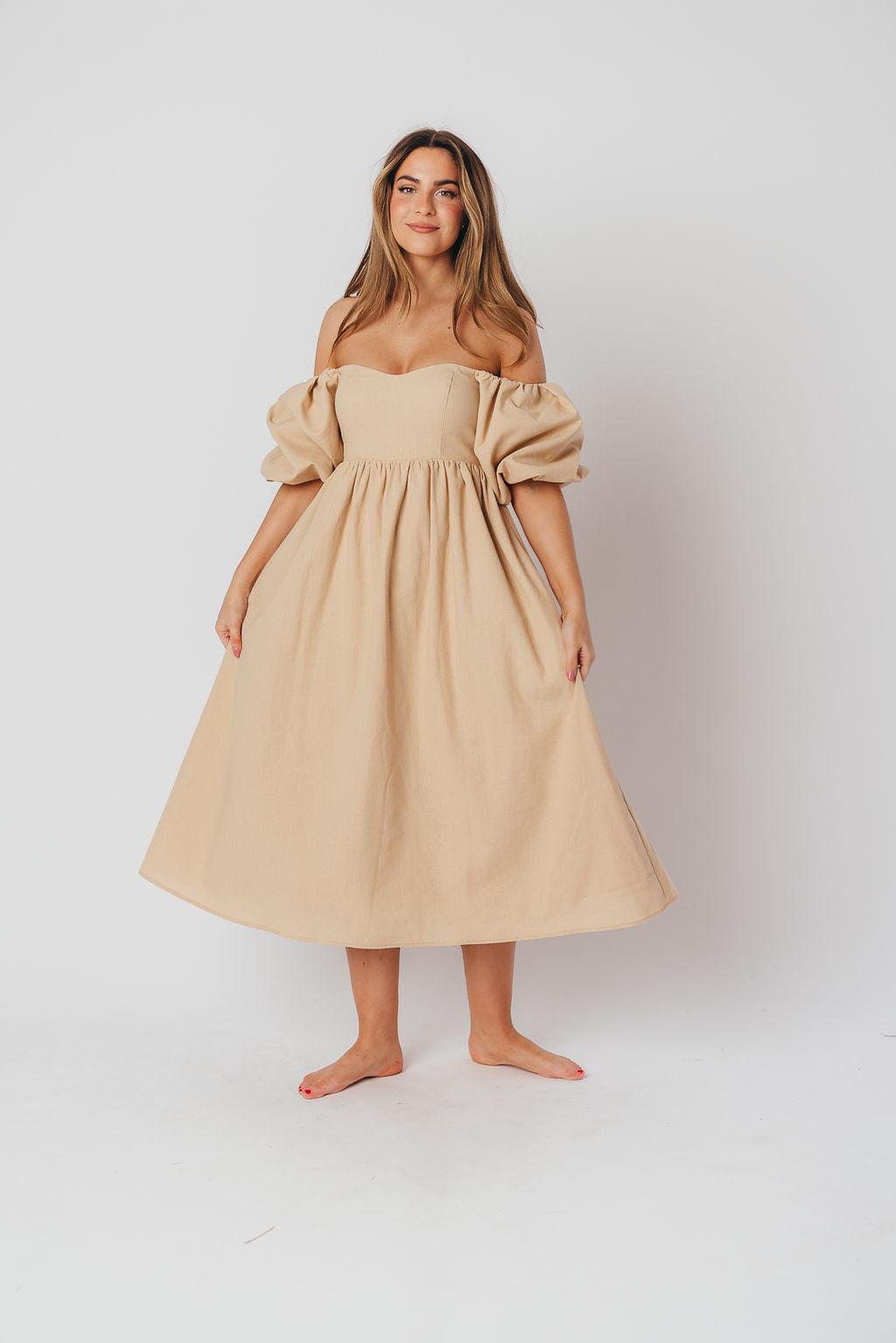 Hamilton Midi Dress in Taupe - Bump Friendly (S-XL)