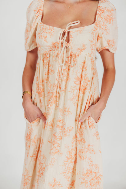 Haven 100% Cotton Tie Front Maxi Dress in Sherbert