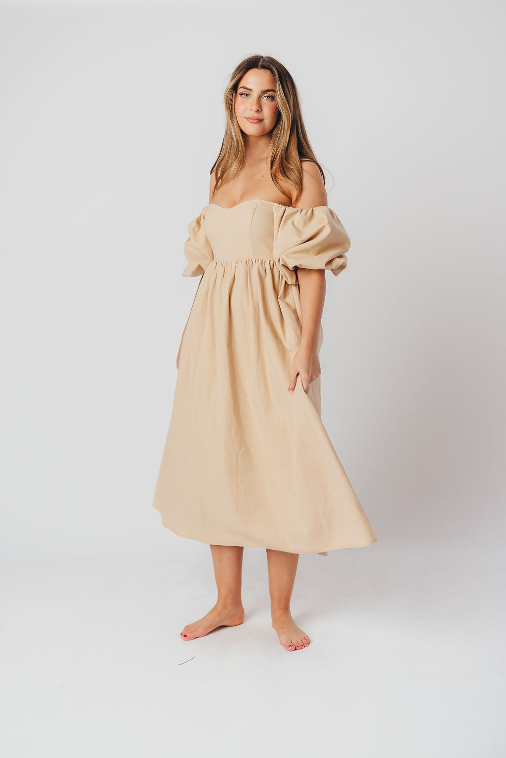 Hamilton Midi Dress in Taupe - Bump Friendly (S-XL)