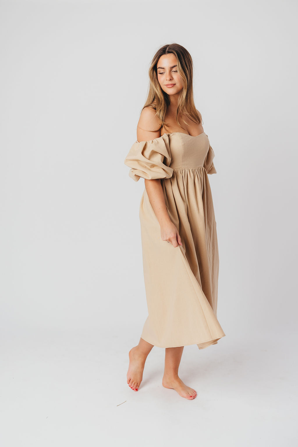 Hamilton Midi Dress in Taupe - Bump Friendly (S-XL)