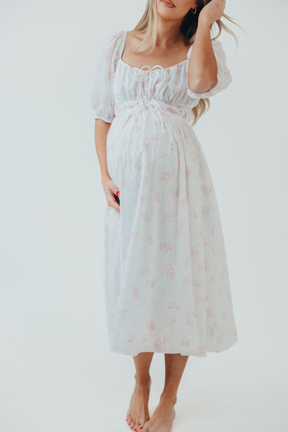 Edda Coastal Midi Dress in Pink - Bump Friendly & Inclusive Sizing (S-3XL)