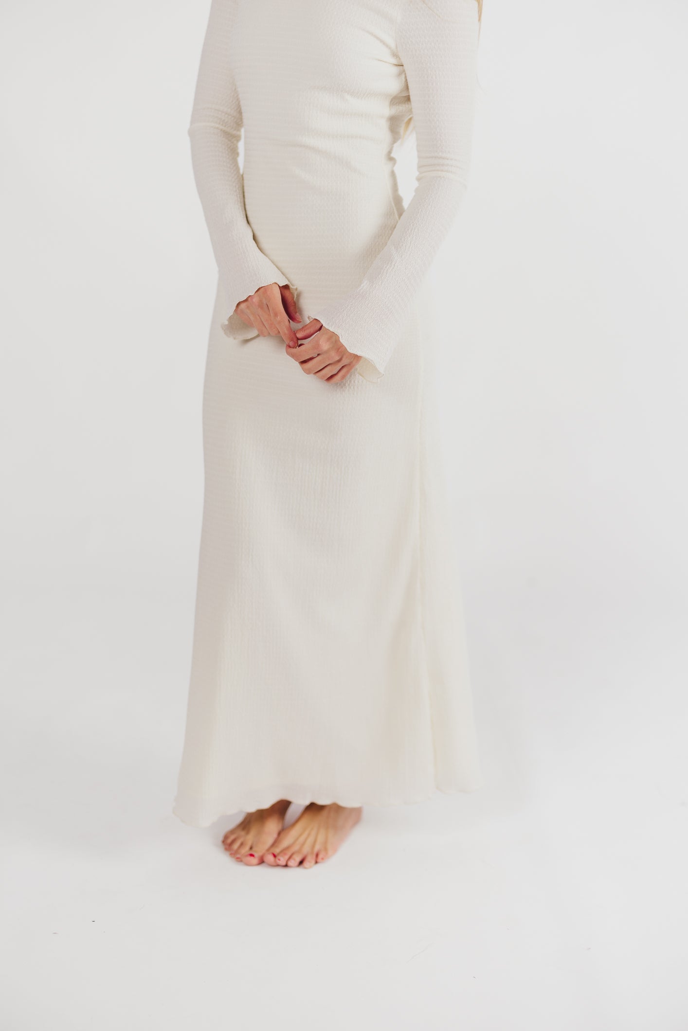 Savannah Backless Bell Sleeve Maxi Dress in Ivory