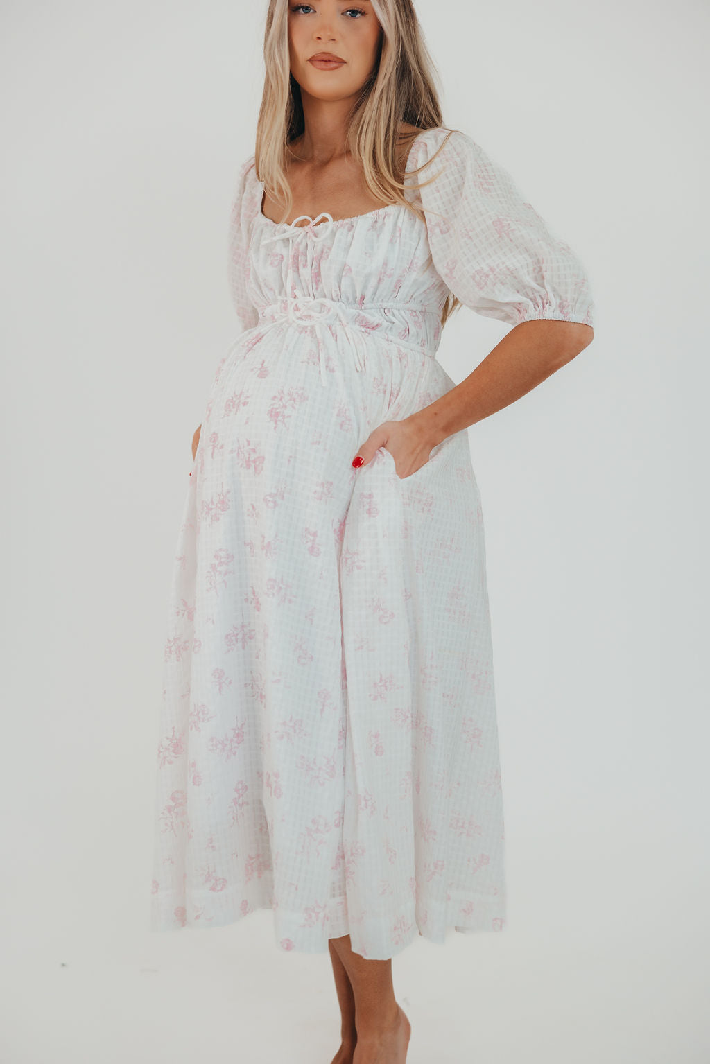 Edda Coastal Midi Dress in Pink - Bump Friendly & Inclusive Sizing (S-3XL)