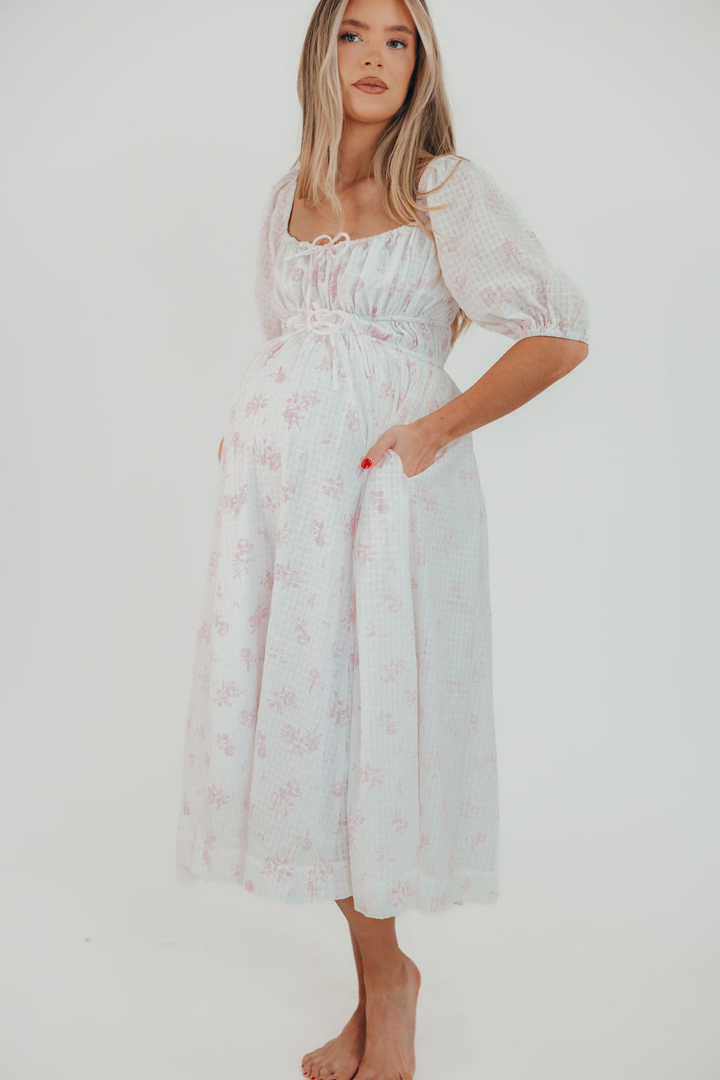 Edda Coastal Midi Dress in Pink - Bump Friendly & Inclusive Sizing (S-3XL)