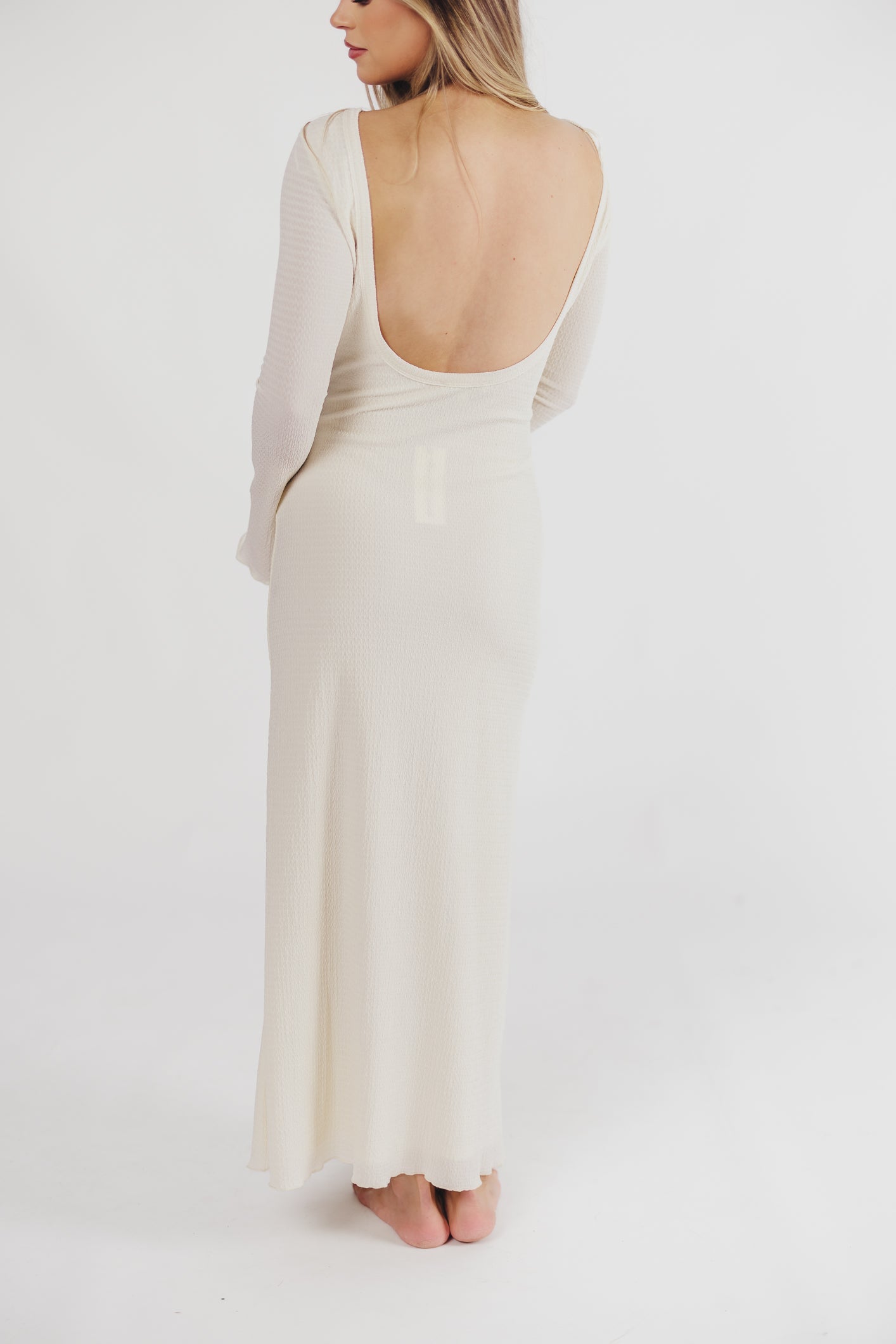 Savannah Backless Bell Sleeve Maxi Dress in Ivory