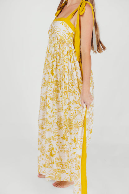 Sunny Floral Maxi Dress with Tie Straps in Goldenrod