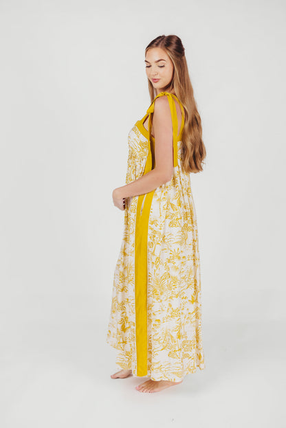 Sunny Floral Maxi Dress with Tie Straps in Goldenrod