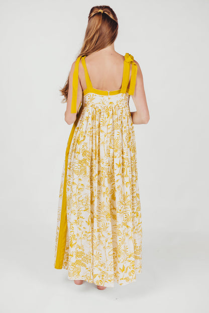 Sunny Floral Maxi Dress with Tie Straps in Goldenrod