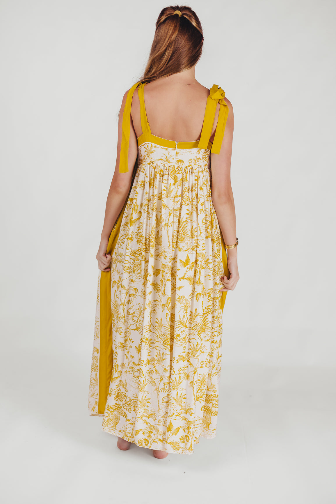 Sunny Floral Maxi Dress with Tie Straps in Goldenrod