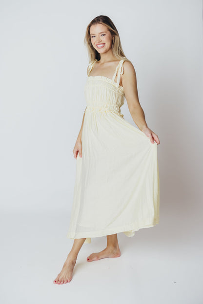 Sadie Ruffled Midi Dress in Custard