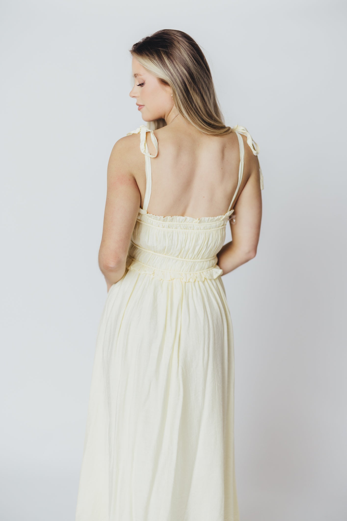 Sadie Ruffled Midi Dress in Custard