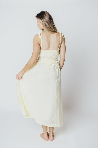 Sadie Ruffled Midi Dress in Custard