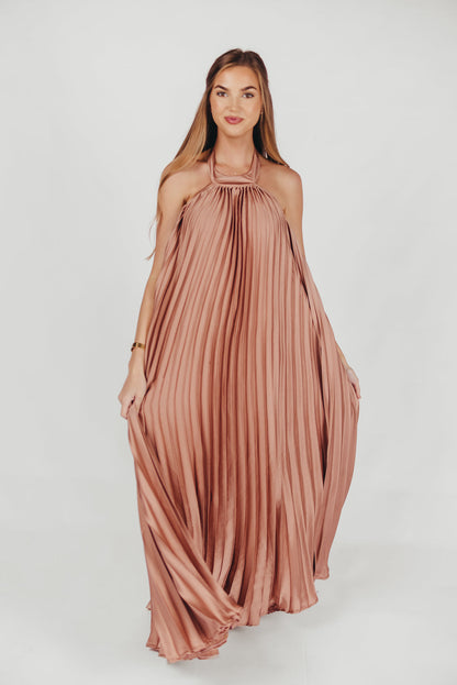 Maren Pleated Halter Maxi Dress in Mauve - Bump Friendly (S-XL)