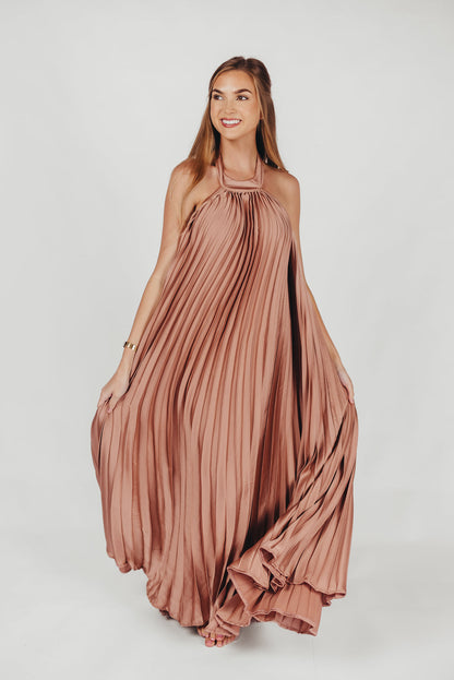 Maren Pleated Halter Maxi Dress in Mauve - Bump Friendly (S-XL)