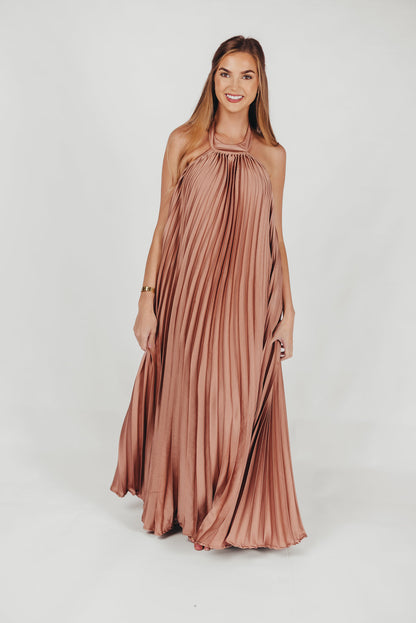 Maren Pleated Halter Maxi Dress in Mauve - Bump Friendly (S-XL)