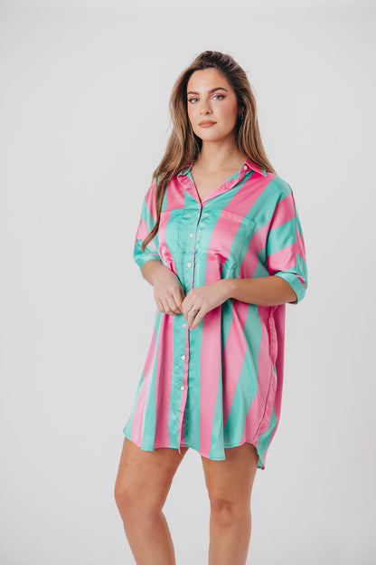 Amanda Satin Poolside Mini Dress in Flamingo - Nursing Friendly