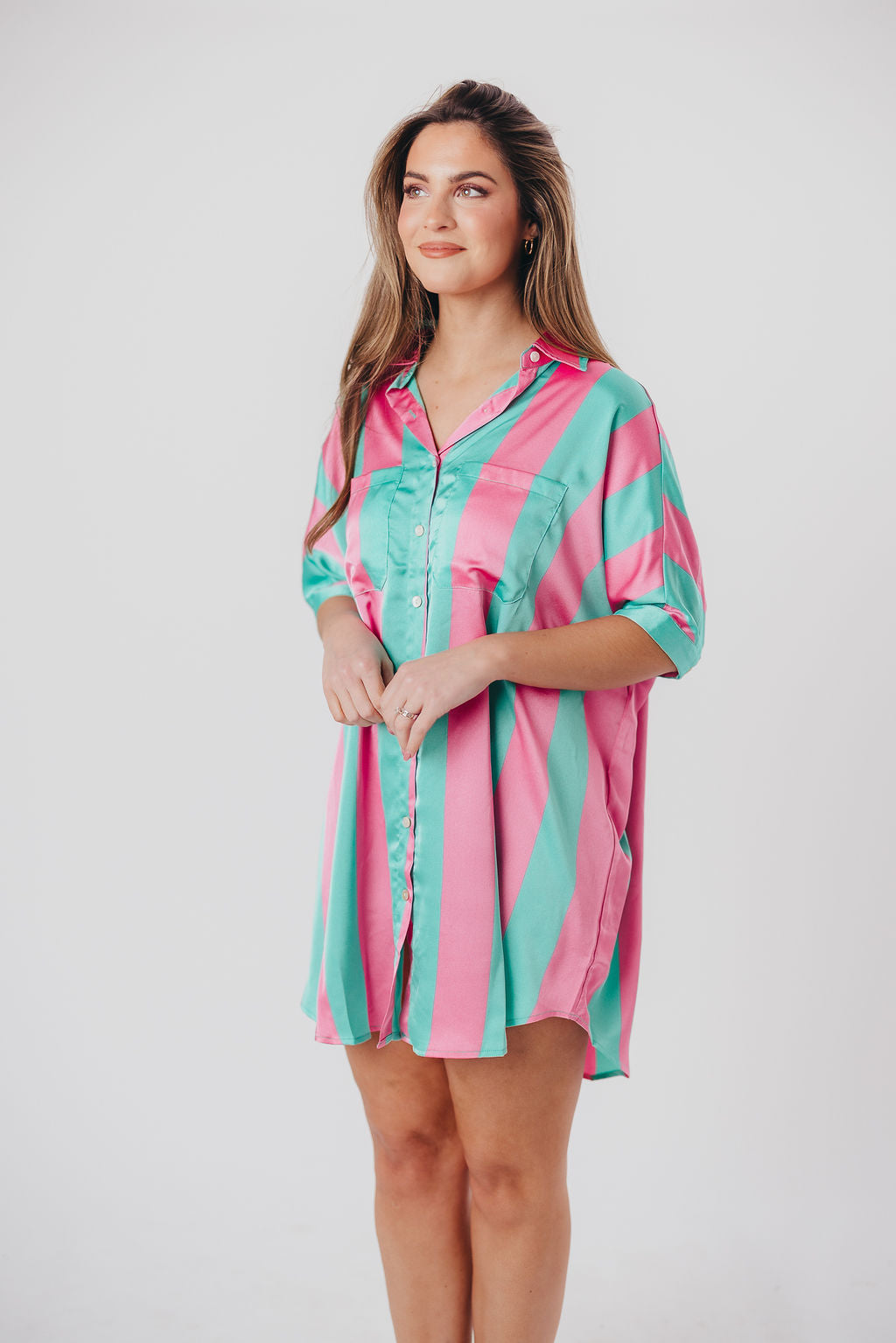 Amanda Satin Poolside Mini Dress in Flamingo - Nursing Friendly