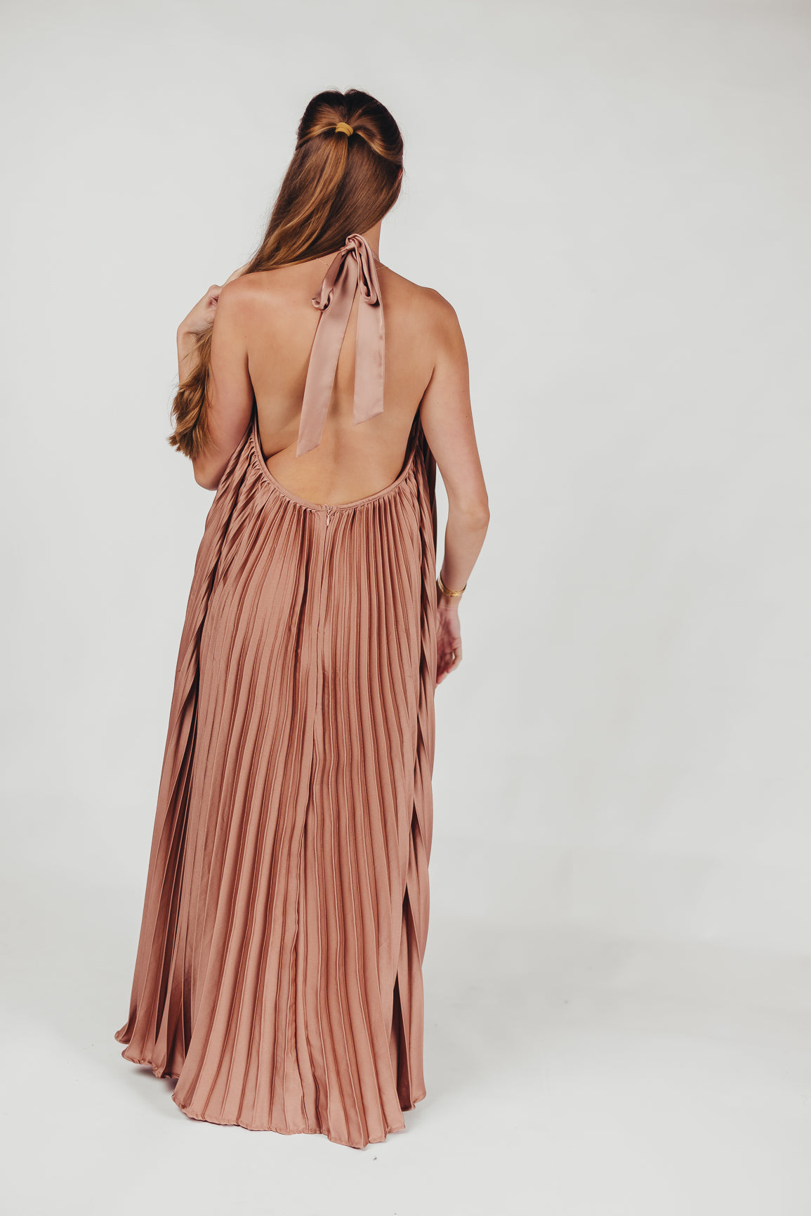 Maren Pleated Halter Maxi Dress in Mauve - Bump Friendly (S-XL)