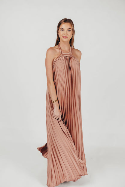 Maren Pleated Halter Maxi Dress in Mauve - Bump Friendly (S-XL)