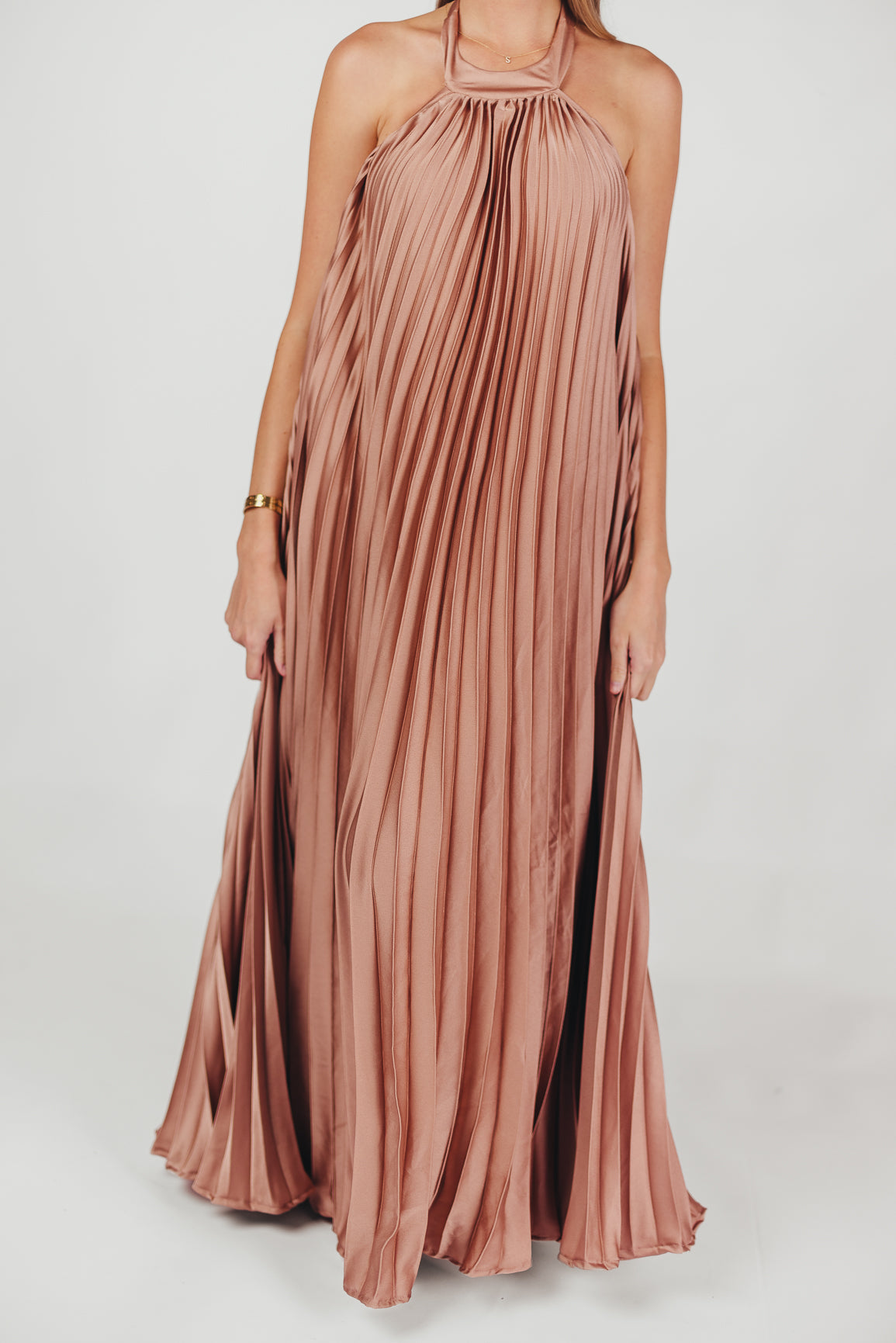 Maren Pleated Halter Maxi Dress in Mauve - Bump Friendly (S-XL)