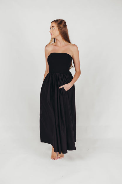 Elise Strapless Cotton Maxi Dress in Black