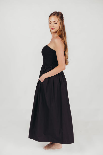 Elise Strapless Cotton Maxi Dress in Black