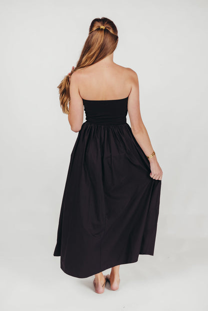 Elise Strapless Cotton Maxi Dress in Black