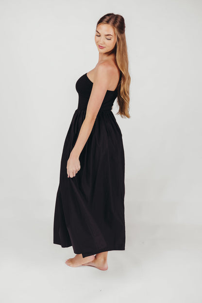 Elise Strapless Cotton Maxi Dress in Black