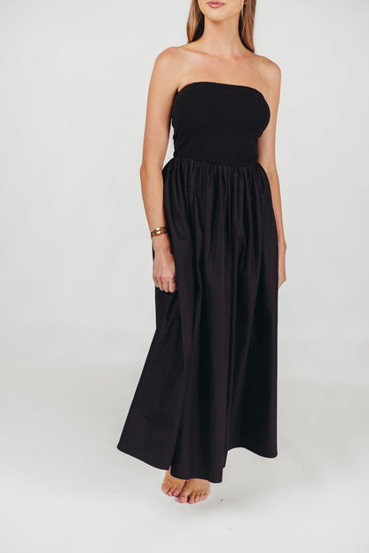 Elise Strapless Cotton Maxi Dress in Black