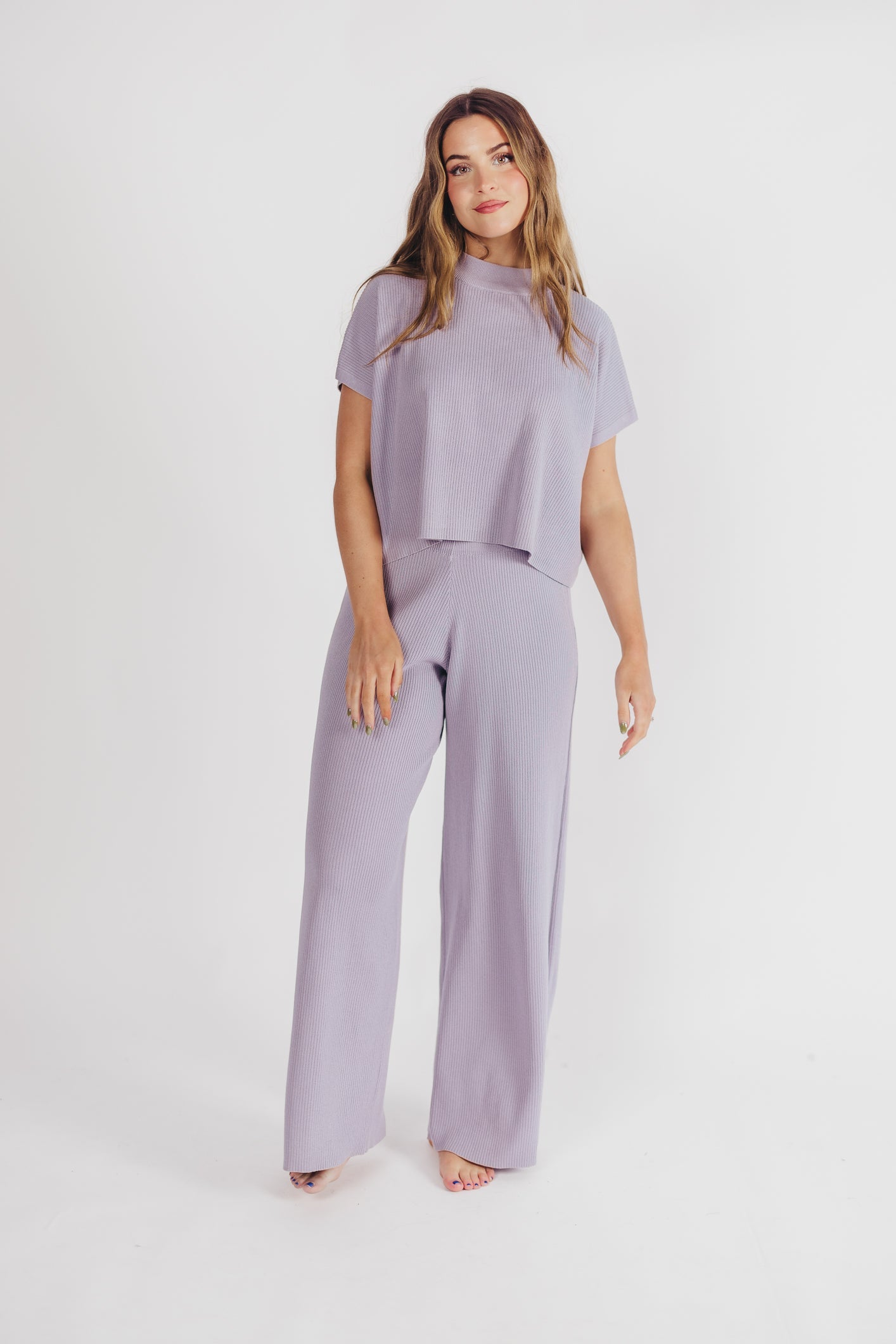 Tripp Knit Top and Pant Set in Blue Grey