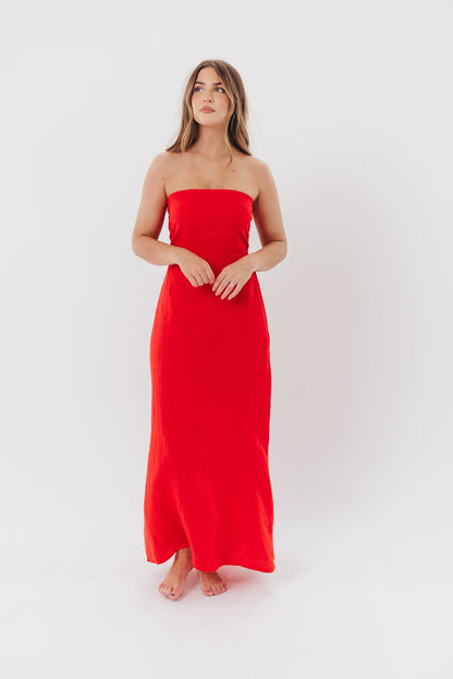 Blair Linen Maxi Dress in Red